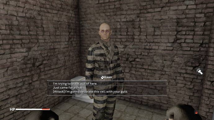 The player speaks with Nilson in his cell in Fallout 4 mod, Fallout London