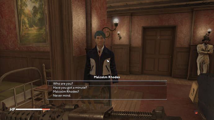 The player speaks with Malcolm Rhodes outside of his office in Fallout 4 mod, Fallout London