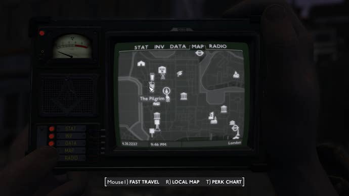 The location of The Pilgrim pub is marked on the Fallout London map
