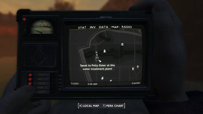 The location of Polly Ester, at the Water Treatment Plant, is marked on the map in Fallout 4 mod, Fallout London