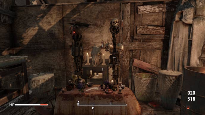The player looks at an altar with an animal skull containing a letter in Fallout 4 mod, Fallout London
