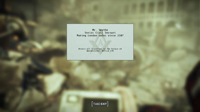 Smythe’s Calling Card is shown in Fallout 4 mod, Fallout London