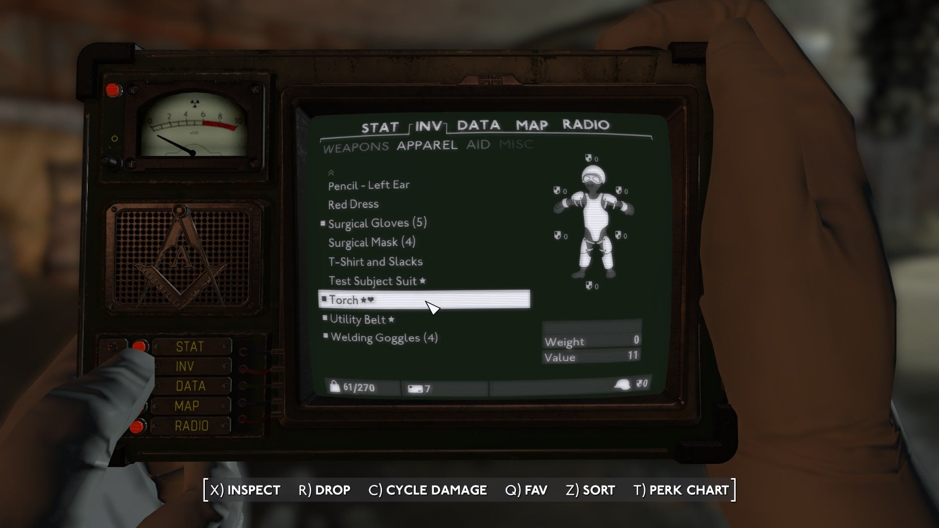 The player equips the torch via the Pip Boy in Fallout 4 mod, Fallout London - 3