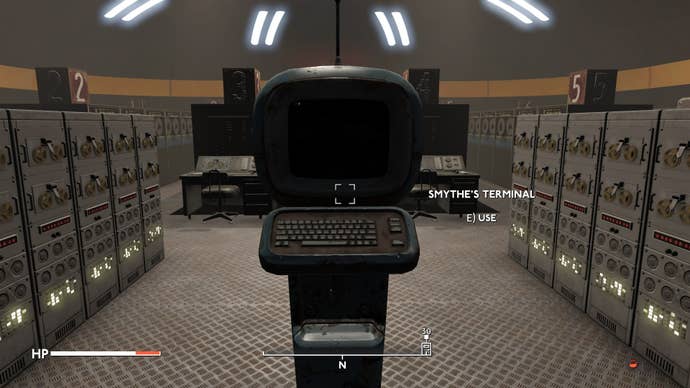 The player looks at Agent Smythe’s terminal in Westminster University in Fallout 4 mod, Fallout London