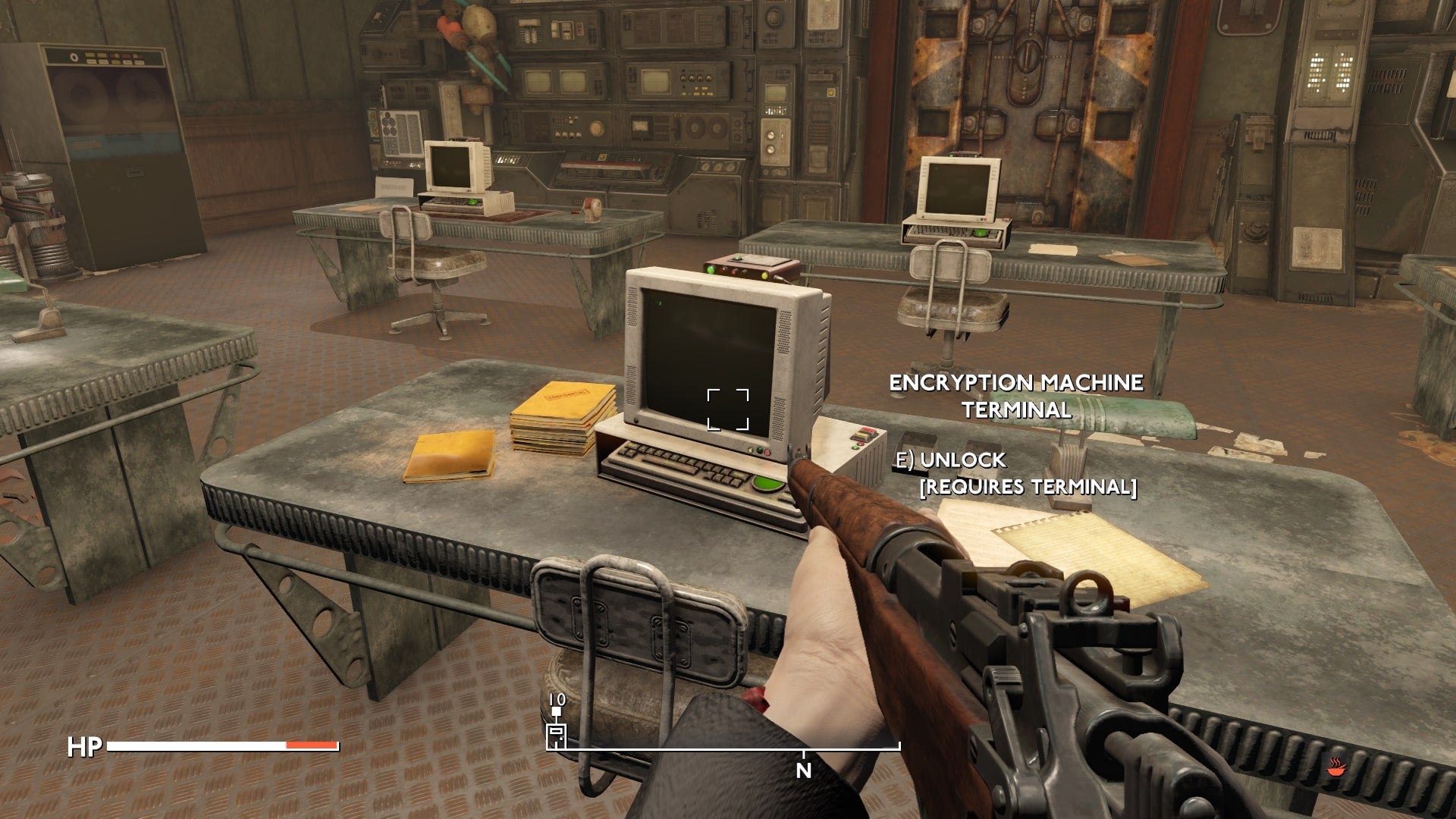 The player looks at a terminal in Westminster University in Fallout 4 mod, Fallout London - 1