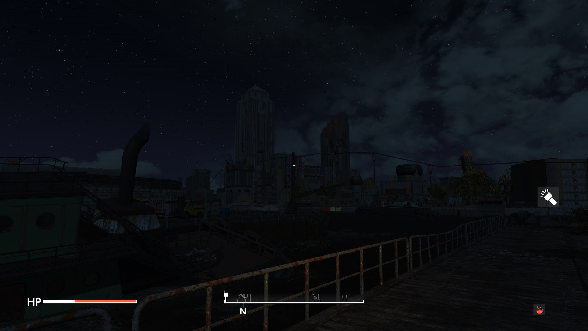 The player looks at London at night in Fallout 4 mod, Fallout London - 1