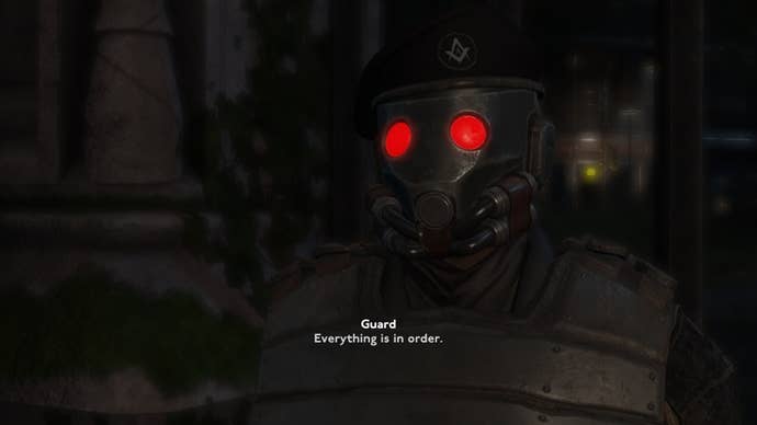 The player speaks with two Guards with glowing red eyes in Fallout 4 mod, Fallout London