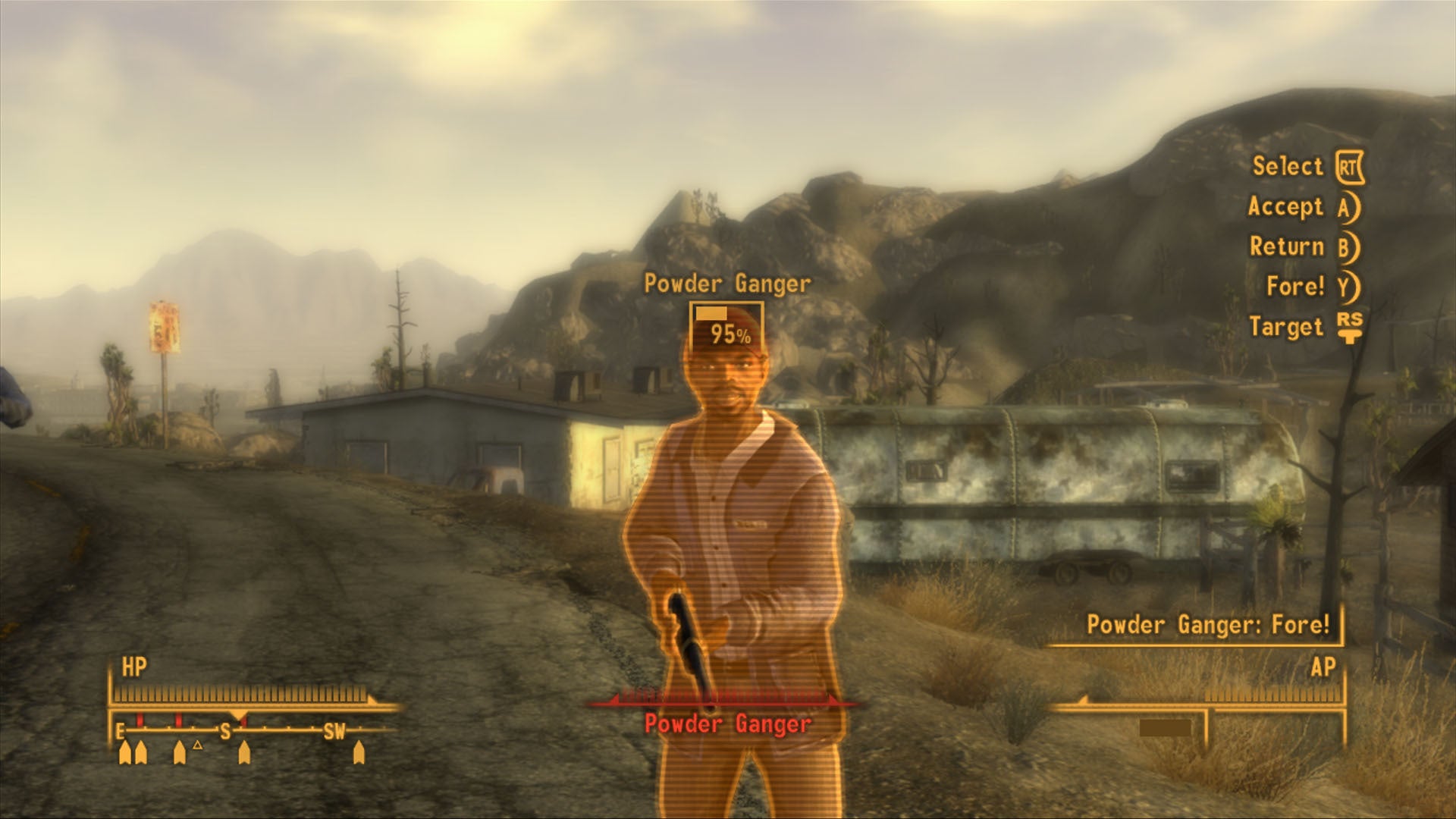 The player looks at a Powder Ganger in Fallout New Vegas - 24