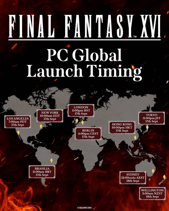 Global release times for Final Fantasy 16 on the PC.