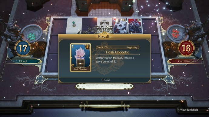 The Posh Chocobo Queen’s Blood card rewards at the end of a Card Carnival challenge in Final Fantasy 7 Rebirth.
