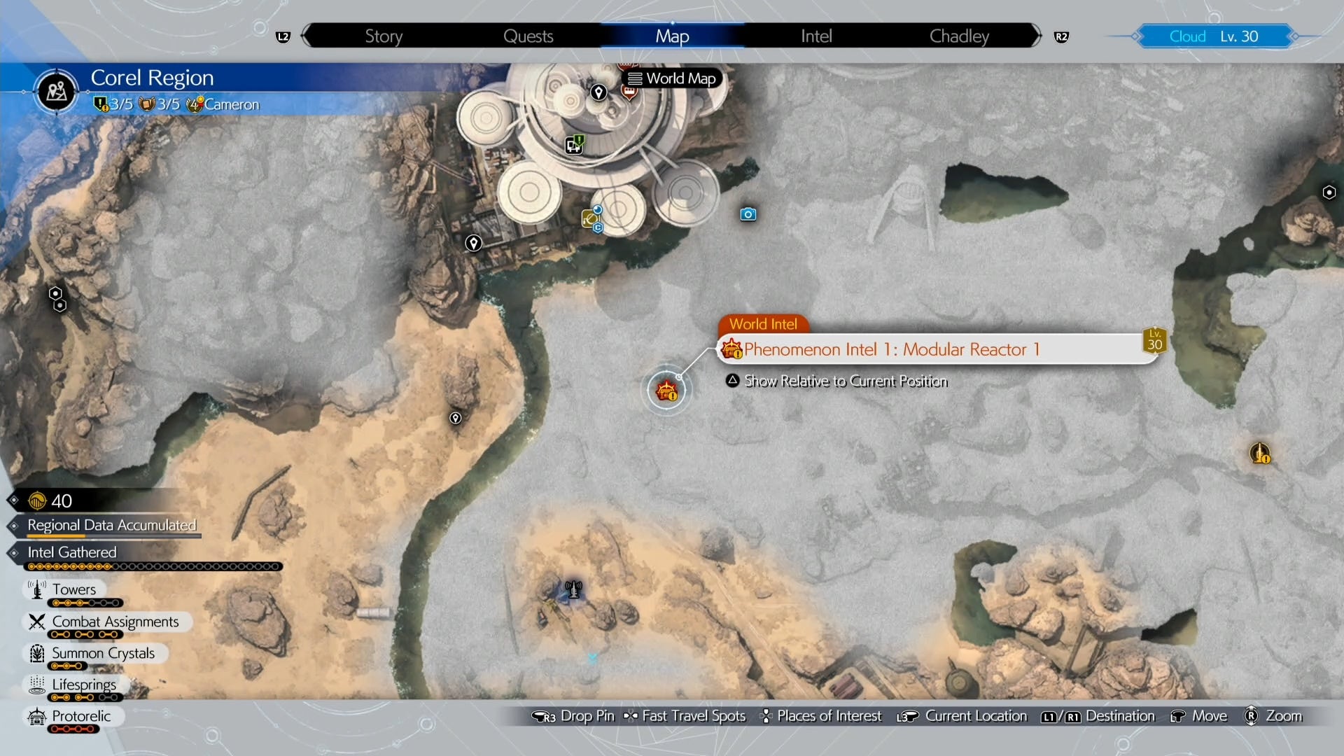 Map location of the Corel Protorelic in Final Fantasy 7 Rebirth.