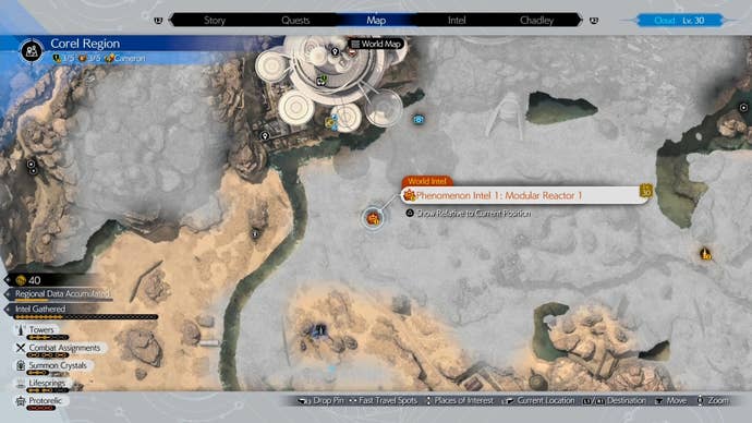 Map location of the Corel Protorelic in Final Fantasy 7 Rebirth.