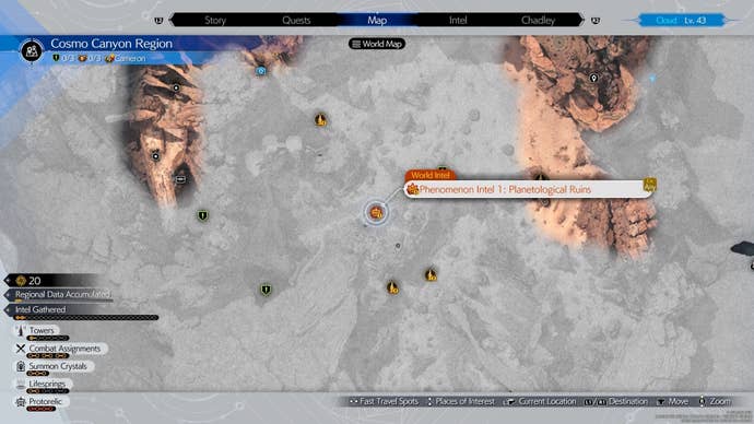 Map location of the Cosmo Canyon Protorelic in Final Fantasy 7 Rebirth.