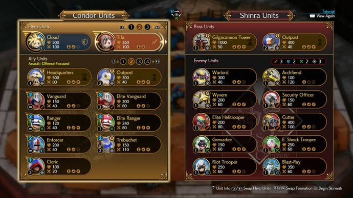 Formation and Hero selection for the Level 3 Fort Condor mingame in Final Fantasy 7 Rebirth.