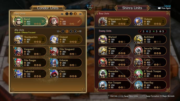 Formation and Hero selection for the Level 3 hard mode Fort Condor mingame in Final Fantasy 7 Rebirth.
