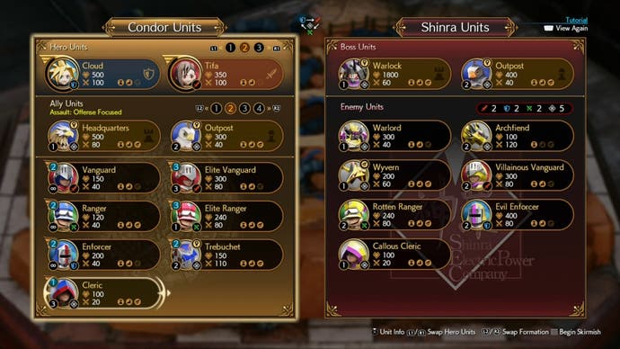Formation and Hero selection for the Level 4 Fort Condor mingame in Final Fantasy 7 Rebirth.