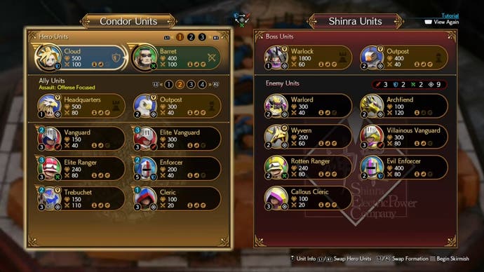 Fort Condor menu choosing Cloud and Barret with an offense focus for Stage 4 Hard mode in Final Fantasy 7 Rebirth.