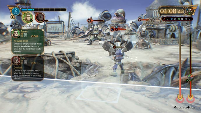 Selecting Barret as a Hero unit in Fort Condor minigame in Final Fantasy 7 Rebirth.