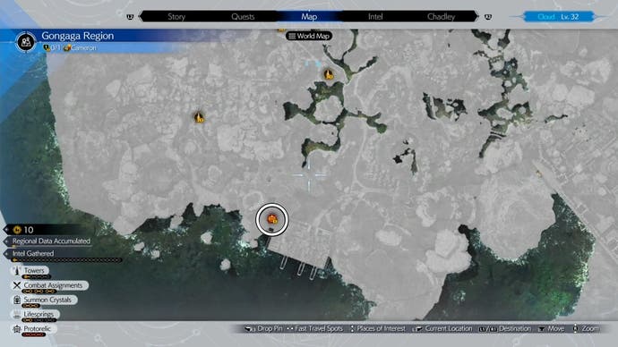 Map location of Gongaga Protorelic in Final Fantasy 7 Rebirth.