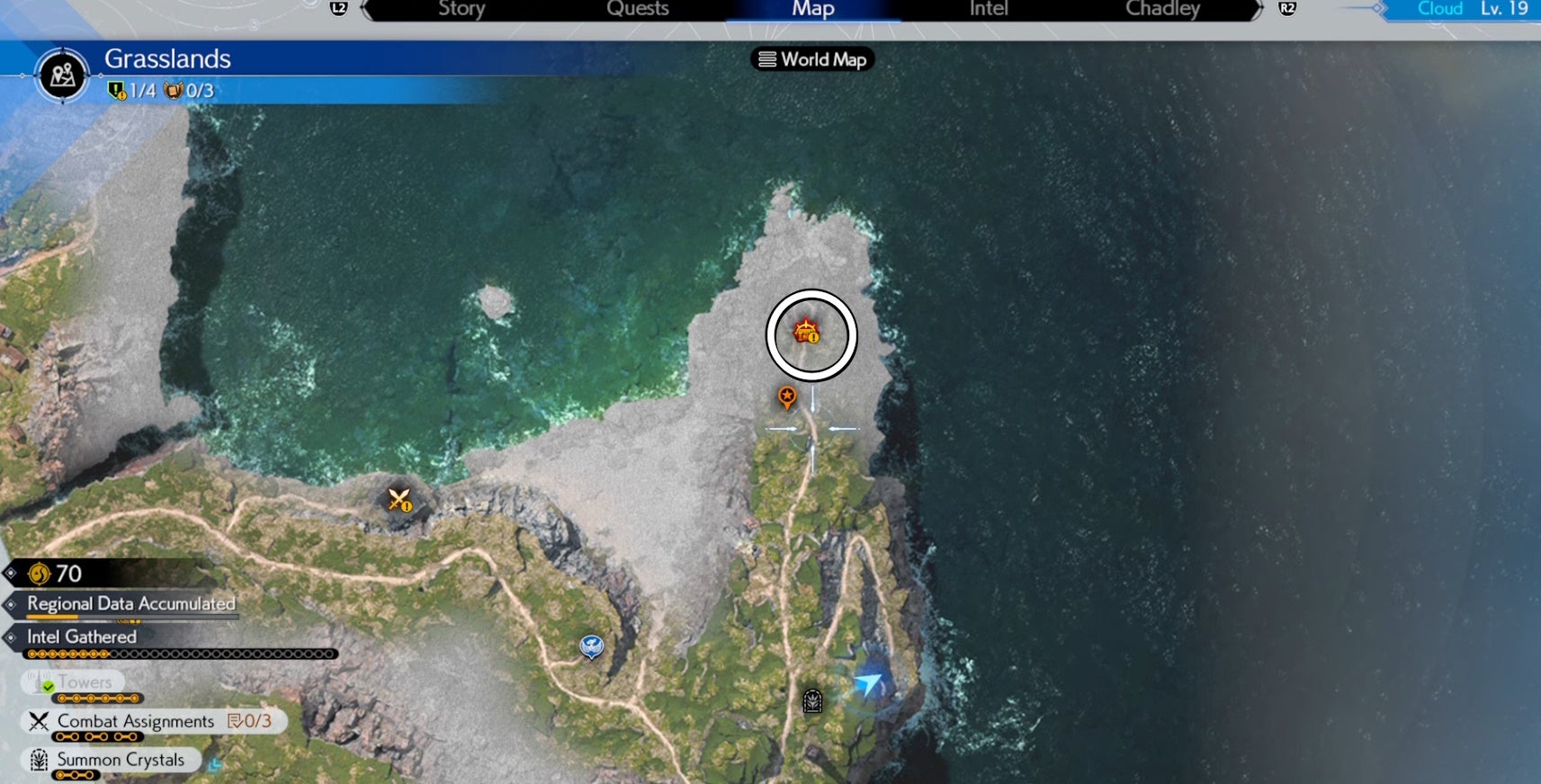 Map location of the Grasslands Protorelic in Final Fantasy 7 Rebirth.