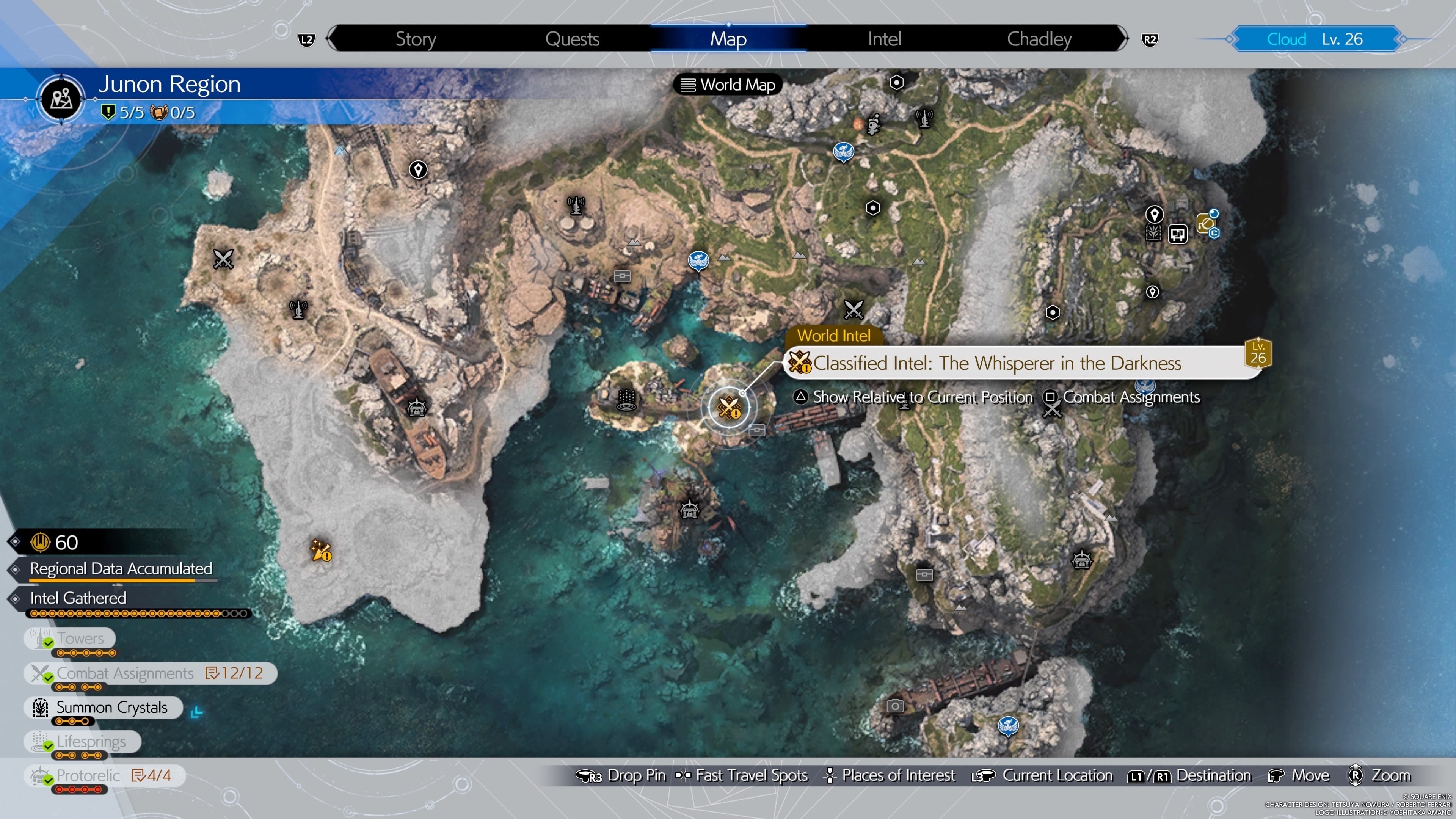 Map view of the Mindflayer&rsquo;s location in Junon in Final Fantasy 7 Rebirth.