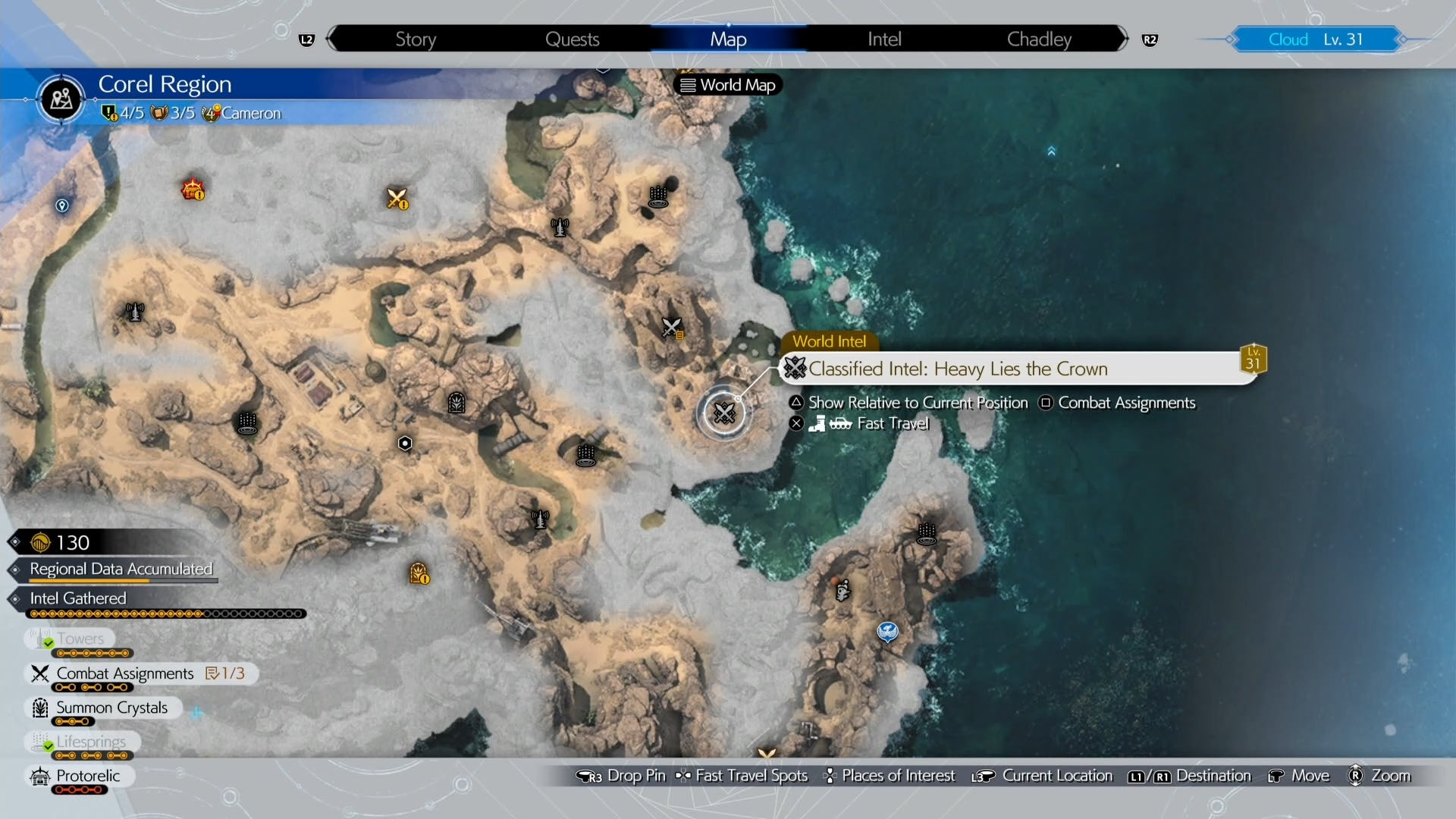 Map location of the Tonberry King&rsquo;s location in the Corel region of Final Fantasy 7 Rebirth.