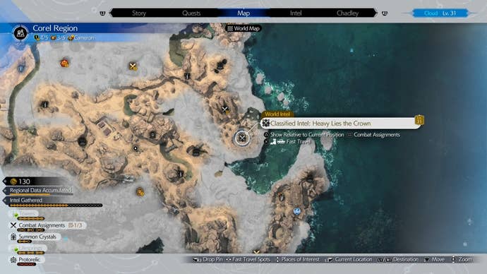 Map location of the Tonberry King’s location in the Corel region of Final Fantasy 7 Rebirth.