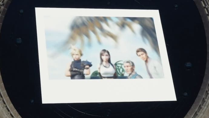 A blurry photo of the Condor with Cloud, Tifa, Colin, and a bird-watcher.