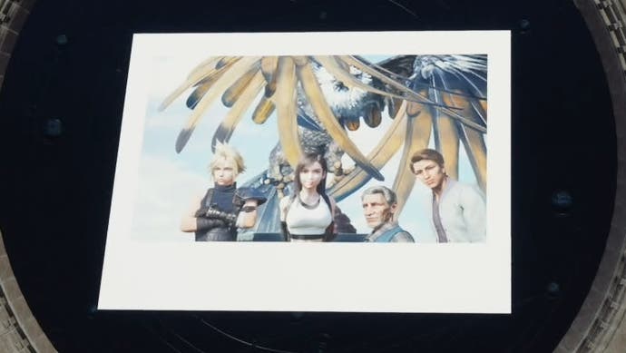 A photo of the Condor flapping its wings with Cloud, Tifa, Colin, and a bird-watcher.