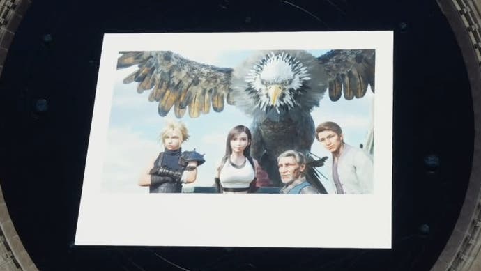 A clear photo of the Condor with Cloud, Tifa, Colin, and a bird-watcher.