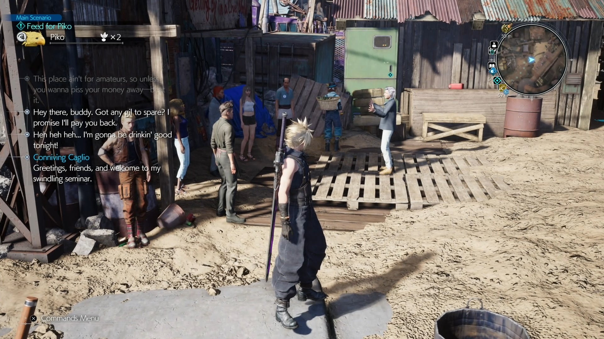 Cloud looking at Conniving Caglio at Corel Prison in Final Fantasy 7 Rebirth.