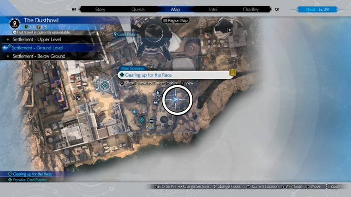 A Dustbowl map view of a feed for Piko location circled in Final Fantasy 7 Rebirth.