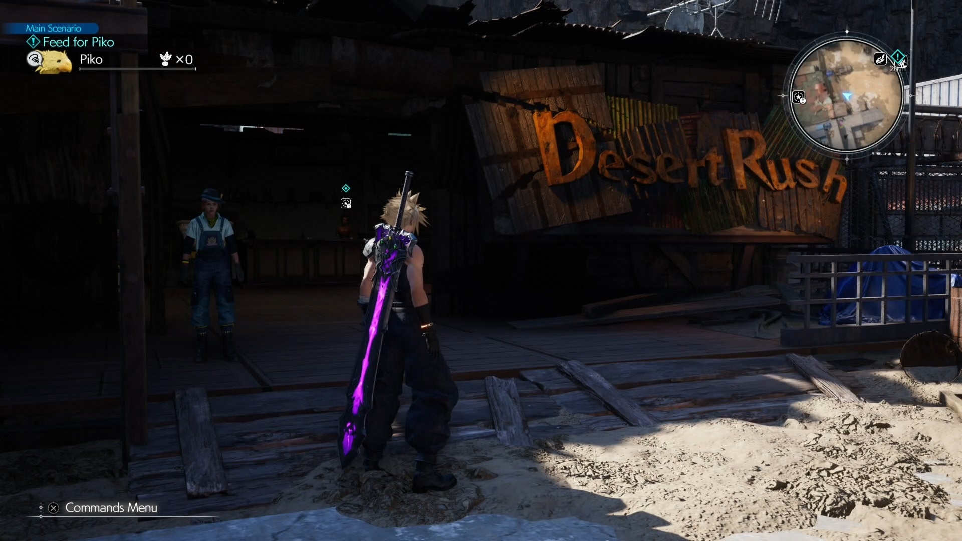 Cloud looking at Corel Desert Rush shop in Final Fantasy 7 Rebirth.