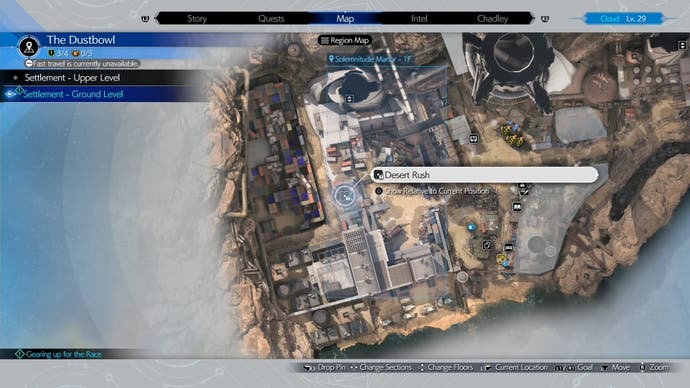 A Dustbowl map view of a feed for Piko location in Final Fantasy 7 Rebirth.