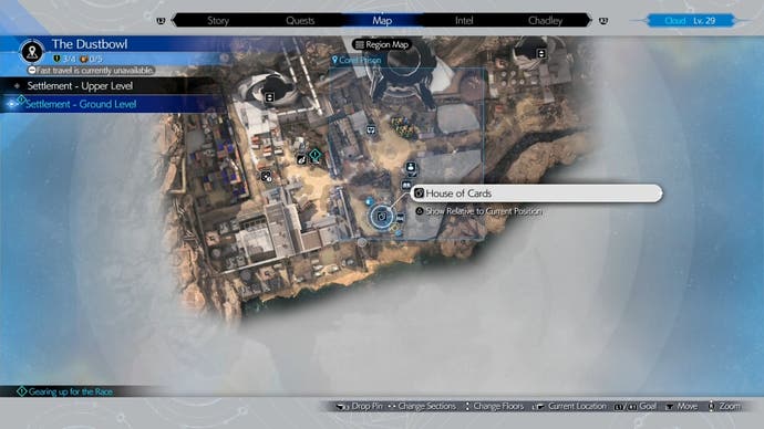 A Dustbowl map view of a feed for Piko location in Final Fantasy 7 Rebirth.