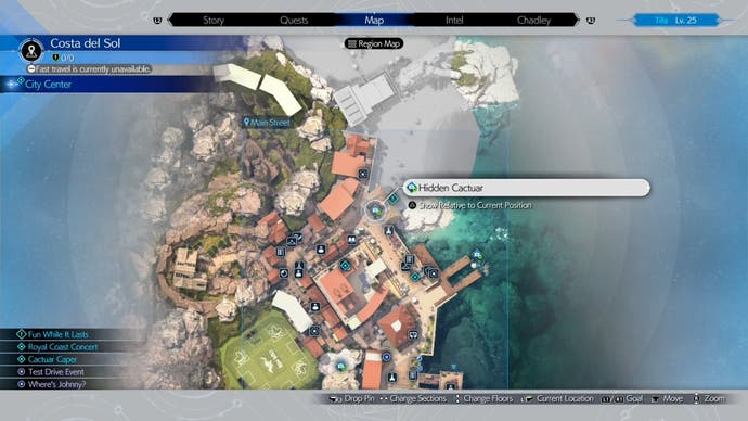 Map location of a hidden Cactuar location in Final Fantasy 7 Rebirth.