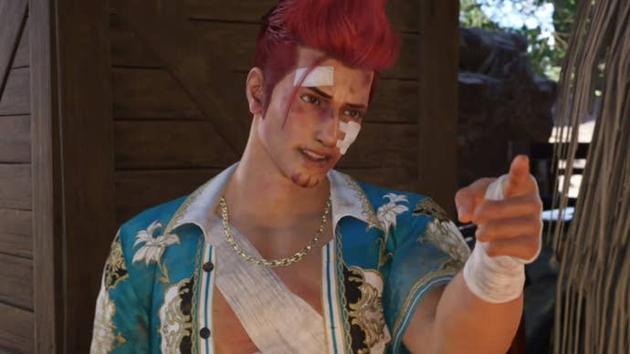 Johnny covered in bandages and pointing in Final Fantasy 7 Rebirth.