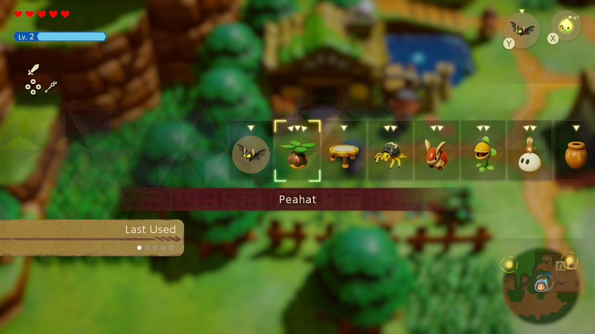 Selecting the Peabody Echo from the menu in Zelda Echoes of Wisdom.