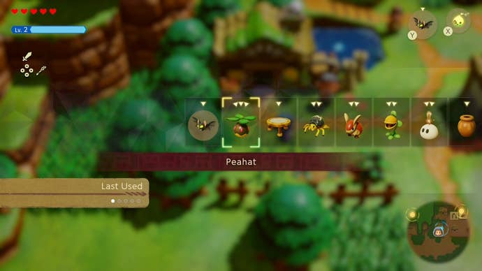 Selecting the Peabody Echo from the menu in Zelda Echoes of Wisdom.