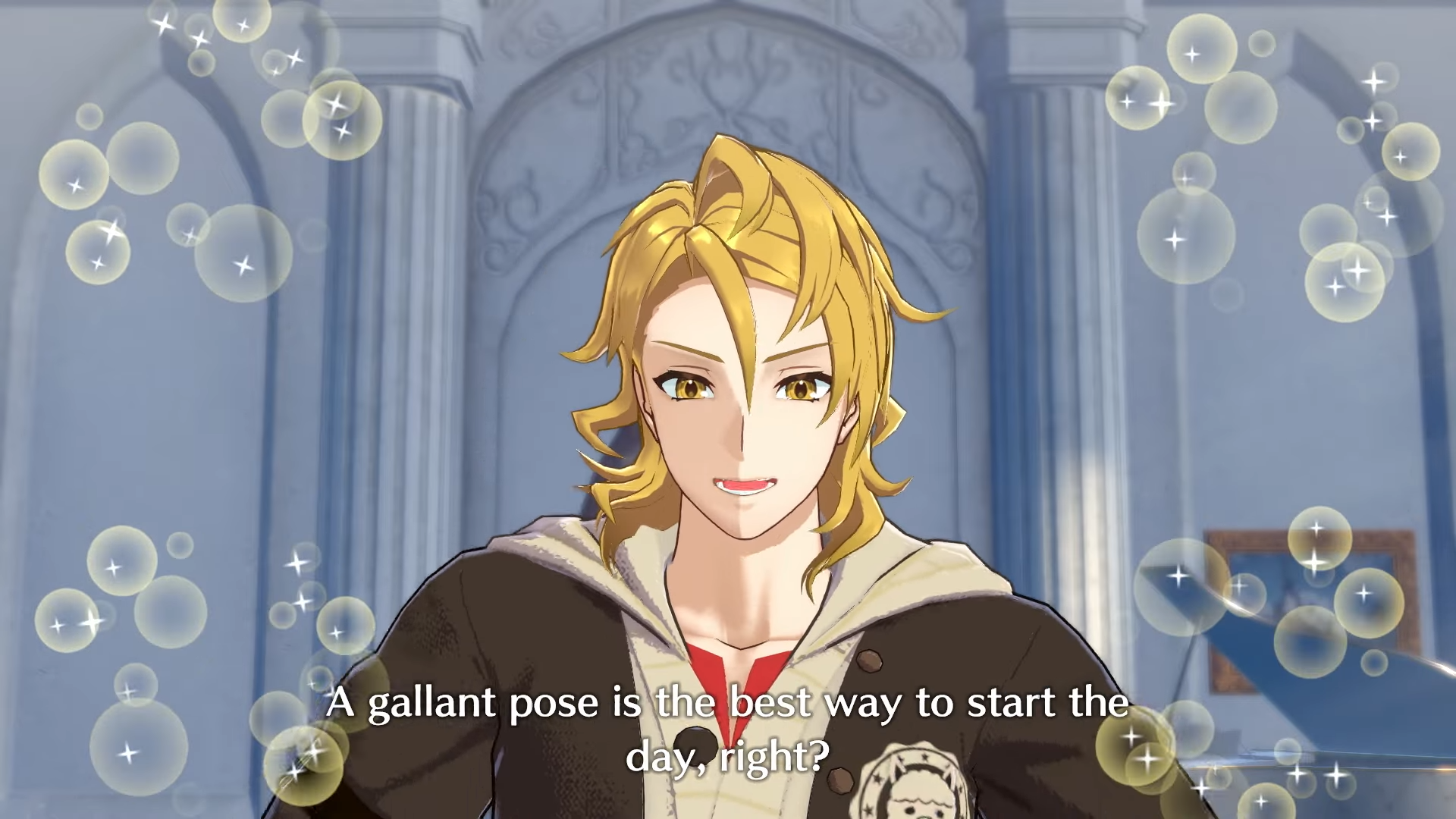 Overly cheery wake up call in Fire Emblem Engage