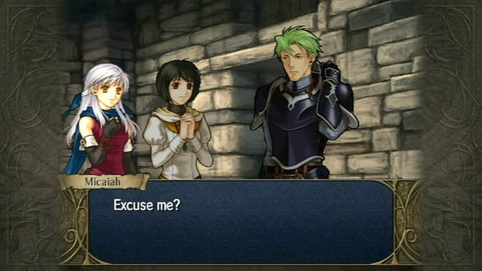 Thee characters talk to one another in Fire Emblem Radiant Dawn
