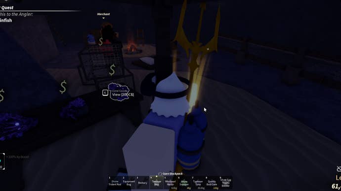 The player looks at a Coral Geode in the Desolate Pocket in Fisch