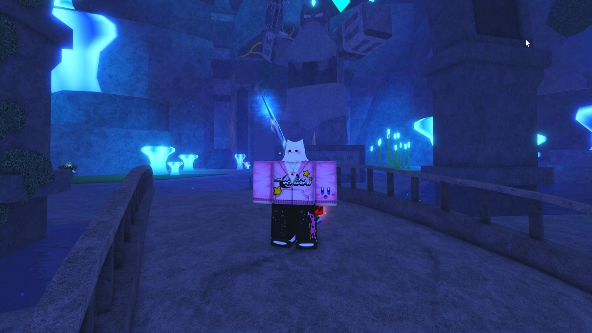 The player stands near the Poseidon area of Atlantis in Fisch - 1