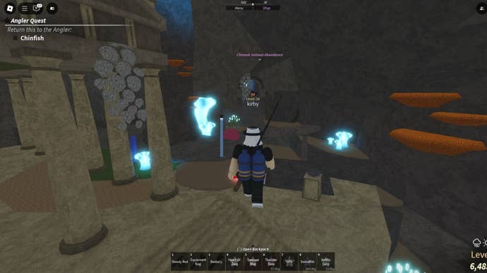 The player swims towards the Poseidon Temple in Atlantis in Fisch