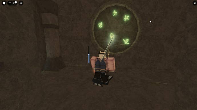 The player can be seen underwater in front of the circle knob with five symbols in sunken depths is from Atlantis in Fisch