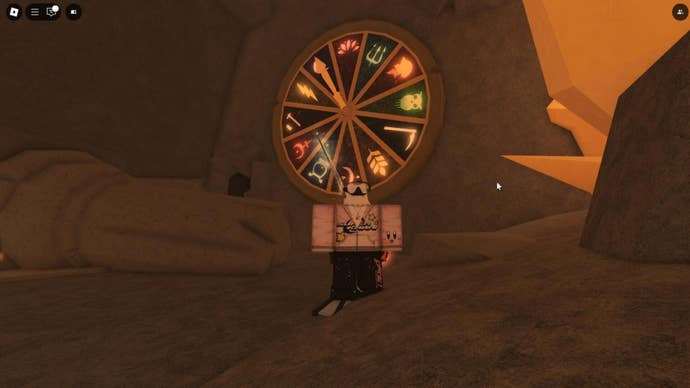 The player stands in front of the Mythological Clock in the Zeus Rod Room in Fisch
