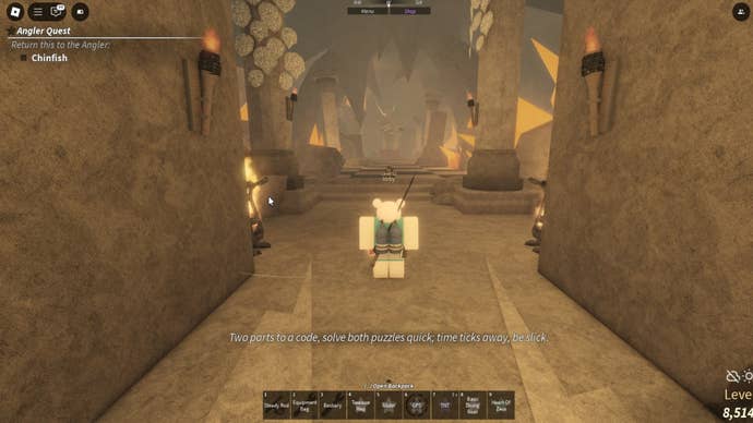 The player starts a game of Red Light Green Light against a statue of Zeus in the Zeus Trial in Fisch