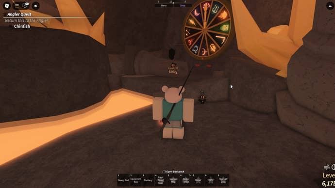 The player faces the Zeus Storm Totem in the Zeus Rod Room in Fisch