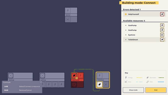 The power grid menu in Flat Eye