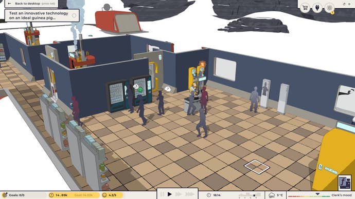 A cross section of a service station in Flat Eye, showing a snowy landscape behind